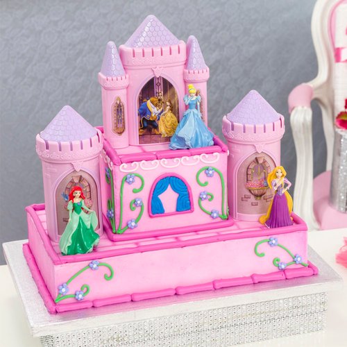 DecoSet® Disney Princess Happily Ever After Birthday Cake Topper, 6-Piece Cake Decorations, Includes Castle with Moveable Turrets, Cinderella, Ariel and Rapunzel Figurines