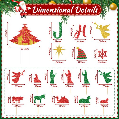 1 Set Happy Birthday Jesus Banner 11 Pcs Jesus Cupcake Topper a Cake Topper Red Glitter Christmas Birthday Banner Garland for Nativity Scene Christmas Religious Birthday Holiday Party Decorations