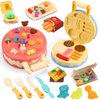 Color Dough Set Birthday Cake Color Dough Kitchen Creations Hamburger Maker Tools Kit for Kids Ages 4-8, Birthday Party Pretend Toys Gift,42 Pieces, with Candles and Dino Cookies
