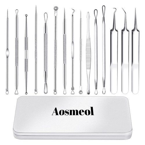 15 PCS Pimple Popper Tool Kit,Blackhead Remover Comedone Extractor Tools,Professional Pimple Comedone Extractor,Stainless Steel Skin Blemish Removal Acne Tools for Forehead Nose Face with Metal Case