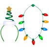 Christmas Party Kit Including Springy Christmas Tree Headband with Bells Santa Headwear+ LED Christmas Bulb Necklace Combo (Headband + Necklace)