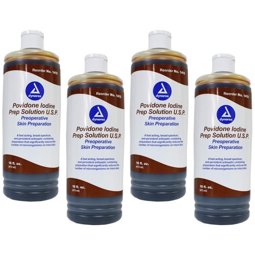 Dynarex D1415 Povidone Iodine LEgvoH Prep Solution USP, 16 Fluid Ounce (Pack of 4)