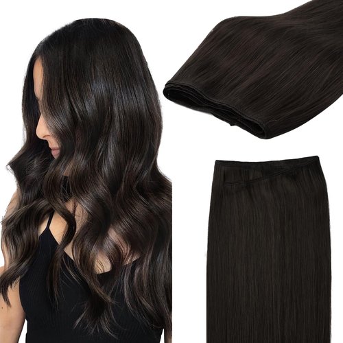GOO GOO Sew in Hair Extensions Real Human Hair, Weft Hair Extensions Human Hair, 2 Dark Brown 20inch 105g, Weft Bundles Straight Silky Remy Hair