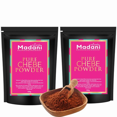 Madani Naturals Authentic Pure Chebe Powder From Chad Africa - Natural Organic Ingredients, Healthy Hair Growth Formula, Helps Prevent Breakage - Dry Damaged Coarse Kinky Chebe Hair Mask (200g)