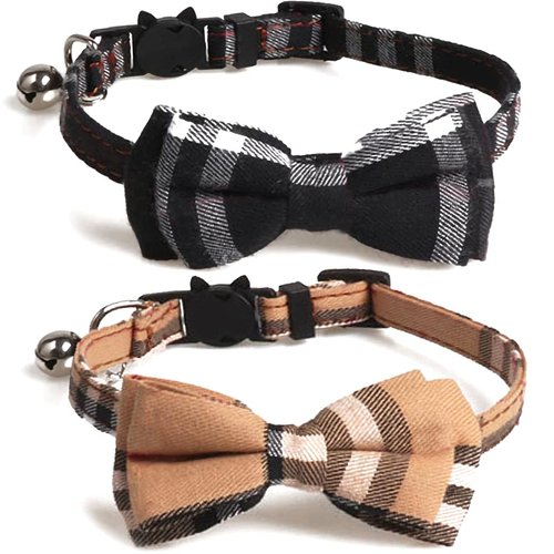 KUDES 2 Pack/Set Cat Collar Breakaway with Cute Bow Tie and Bell for Kitty and Some Puppies, Adjustable from 7.8-10.5 Inch