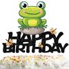 Frog Happy Birthday Cake Topper Decorations with for Animal Theme Picks for Baby Shower Party Decor Supplies