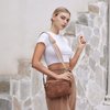 BOSTANTEN Small Crossbody Purse for Women Triple Zip Cell Phone Leather Shoulder Handbag with Wide Guitar Strap Brown