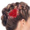 LALAFINA Red Flower Hair Comb Gold Rose Bridal Side Combs Floral Rhinestone Pearl Combs for Wedding Party Prom Chrismas Valentine's Day