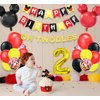 Mickey Mouse 2nd Birthday Party Supplies Oh Twodles Theme Party Decorations Includes Felt Banner,Welcome Hanger Door Sign, Tablecloth,Cake Cupcake Toppers,Mickey Head Balloons, 12 Latex Balloon,