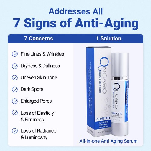 Ongaro Beauty - All-In-One Complete, Anti Aging Face Serum for all 7 Signs of Aging, Anti Wrinkle Serum and Hyaluronic Acid Face Serum with Vitamin C, Skin Moisturizer for Dark Spots - 1.7 Fl oz