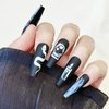 Fantasticlady,Press on nails,Dark black snake pattern,star art,individual street style,Gothic cosplay,patty Nail Addict,coffin for Women & Girls 24pcs