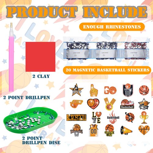 Saysurey 20 Pcs Basketball Diamond Painting Magnet Refrigerator Car Decoration DIY Diamond Art Painting Kits for Basketball Party Supplies Basketball Themed Party Exchange Gifts