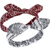 2 Pieces Bandana Headband for Women and Girls, Knot Retro Print Headbands Paisley Print Headband Headwrap Adjustable Headwrap (Deep Red, White)