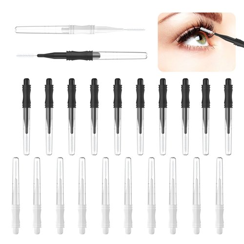 20 Pcs Micro Eyebrow Brush With Cap,Eyebrow Spoolie Brush Micro Eyebrow Lamination Brush 2 Size Multifunctional Micro Spooly Lash Mascara Brush Comb for Eyelash Lift Extensions Brow Clean(White,Black)