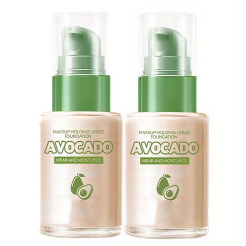 Avocado Liquid Foundation, 2 Pack Avocado Oil Control Foundation Moisturizing Liquid Face Foundation Concealer Pore Isolating Cream Primer Long Lasting Coverage Foundation Skin Tone Cream (Ivory)