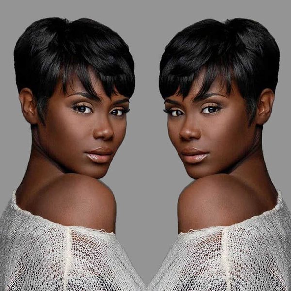 Short Wigs for Black Women Brazilian Virgin Full Made wigs Pixie Cut Wigs Human Hair for Women 1B Color