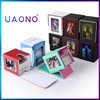 UAONO Card Deck Box with MTG Commander Display, Patented Design Card Deck Case Holds 100+ Double-Sleeved Cards, PU Leather Cards Storage Box For TCG with 2 Dividers, 1 Toploader (White&Purple)