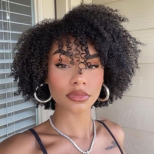 Quick Wig Black Lace Front Wigs Human Hair Glueless Wigs Short Kinky Curly Wig HD Lace Side Part Curly Bob Wigs 160 Density Brazilian Virgin Human Hair for Black Women (1B,10 Inch)