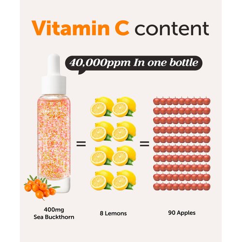 Vitamin C Serum Korean Face Skincare - Facial Serums for Aging Skin - Skin Discoloration Correcting - Sea Buckthorn Oil, 40,000 ppm - Anti Aging Facial Vit C