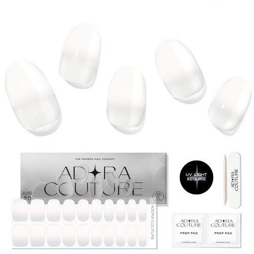 Adora Couture Semi Cured Gel Nail Strips |20pcs Milky Clear Gel Nail Sticker | Gel Nail Stickers with Uv Light Required (Milky Clean)
