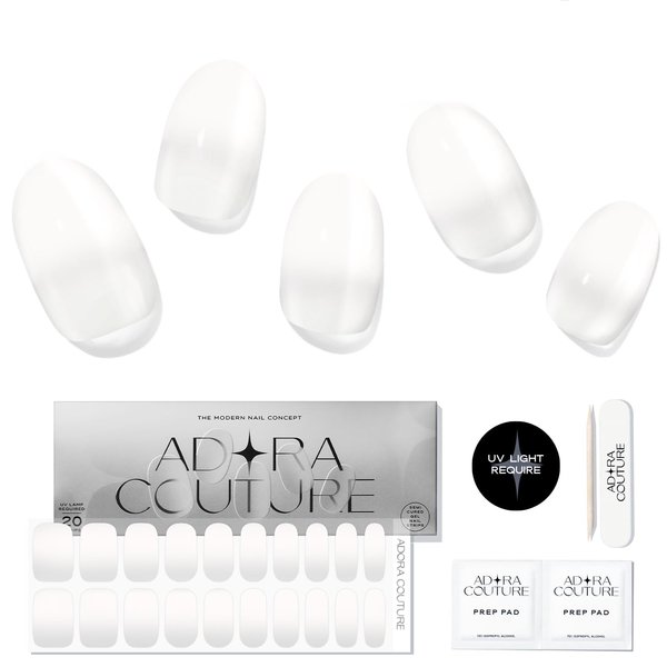 Adora Couture Semi Cured Gel Nail Strips |20pcs Milky Clear Gel Nail Sticker | Gel Nail Stickers with Uv Light Required (Milky Clean)
