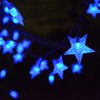 Abkshine Solar Powered Blue Star String Lights, 55ft Total Length, 4.9 Inch Distance Between LED Bulbs, Waterproof, Auto On/Off