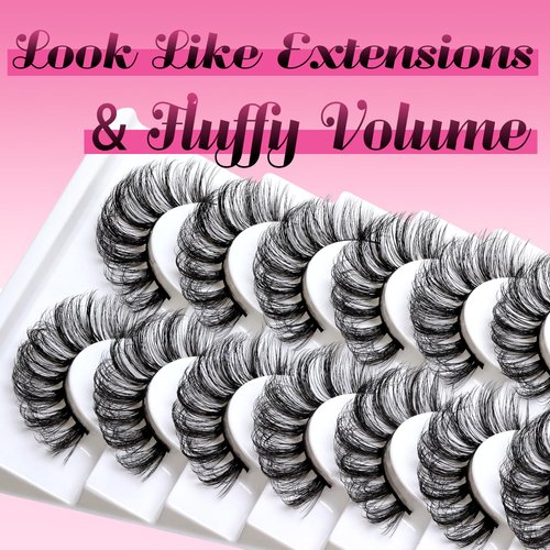 Veleasha Russian Strip Lashes DD Curl False Eyelashes Fluffy Wispy Faux Mink Lashes 10 Pairs Pack (D02)