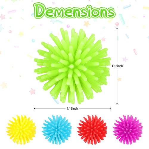 HyDren 25 Pack Spiky Ball Mini Porcupine Balls Stress Toy Soft Fidget Sensory Balls Toy Multi Color Mini Balls Spiky Hedge Balls for Teens and Adults Birthday Party Favors, 1.18 Inches