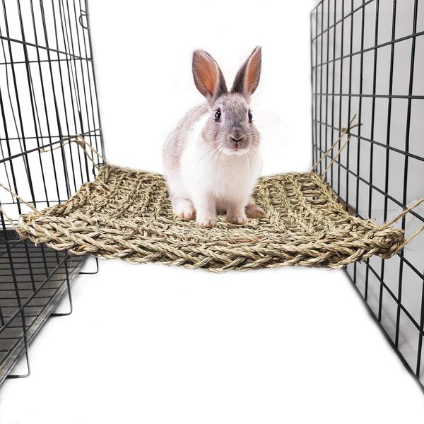 kathson Rabbit Hammock Swing 15.7 x 15.7 inch Rabbit Natural Seagrass Activity Zone Mat Guinea Pig Hammock Bunny Chew Toys for Small Animal Ferret Parakeet Bearded Dragon Chinchilla