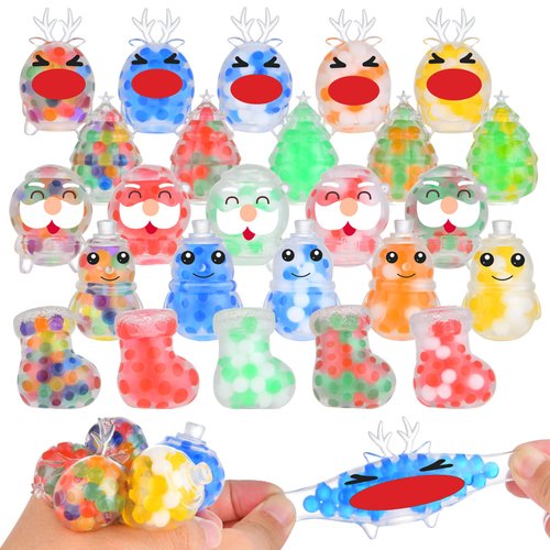 25 Pack Christmas Mini Squeeze Balls Toys, Christmas Stress Ball Pack Perfect for Christmas Party Favors Christmas Sock Fillers Gifts