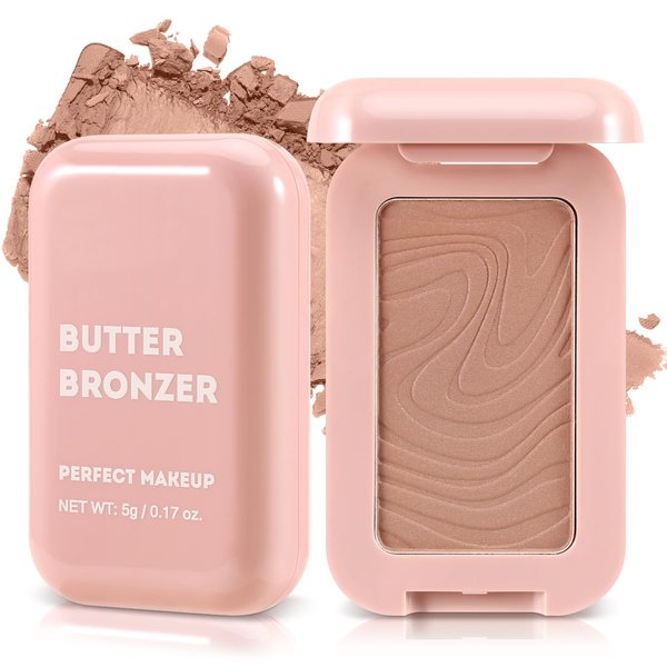 Boobeen Soft Matte Bronzer, Contour Palette Powder for Face, Bronzing Powder Natural Blush Powder for Contouring, Long-lasting Buildable, Bronzed Shimmer