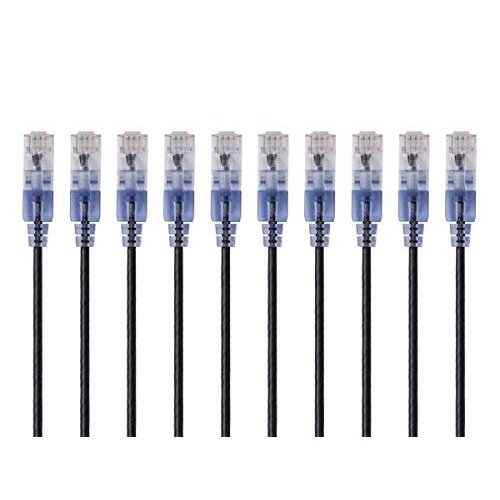 Monoprice Cat6A Ethernet Patch Cable - Snagless RJ45, 550Mhz, 10G, UTP, Pure Bare Copper Wire, 30AWG, 10-Pack, 3 Feet, Black - SlimRun Series