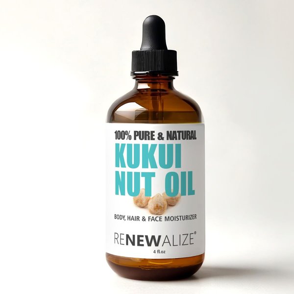 Renewalize Kukui Nut Oil Anti-frizz Hair and Skin Moisturizer | 100 Pure Cold Pressed | Hair Repair Treatment for Gloss, Breakage and Split Ends | 4 fl oz