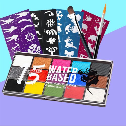 15 Colors Face Painting Kit for Kids Party,Cosplay,Clown,Costume Makeup Pallet-Parties,Birthday,Halloween Face and Body Paint Berggers