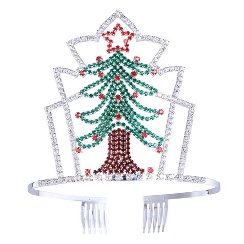 Christmas Tree Tiara Rhinestone Crown Hair Band with Comb for Adults