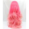 Yinuozhogntian Long Wave Pastel Pink Ombre Synthetic Lace Front Wigs for Women Bright Red Pink Wig Natural Wave Glueless Heat Resistant Fiber Drag Queen Wigs