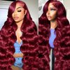 Diwionte 99J Burgundy Lace Front Wigs Human Hair 13x6 HD Body Wave Lace Frontal Wigs Human Hair Pre Plucked with Baby Hair 99j Red Wine Glueless Human Hair Wigs for Women 26 Inch