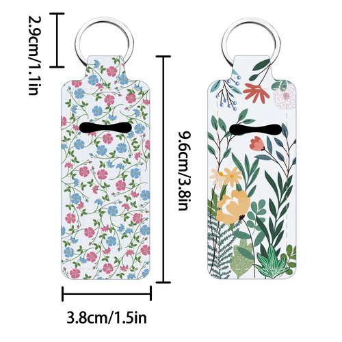 FREEBLOSS 2Pcs Chapstick Holder Keychain 1.5x3.8'' Lip Balm Holder Keychain Lightweight Lipstick Sleeve Pouch with Plants and Floral Pattern for Women Girls