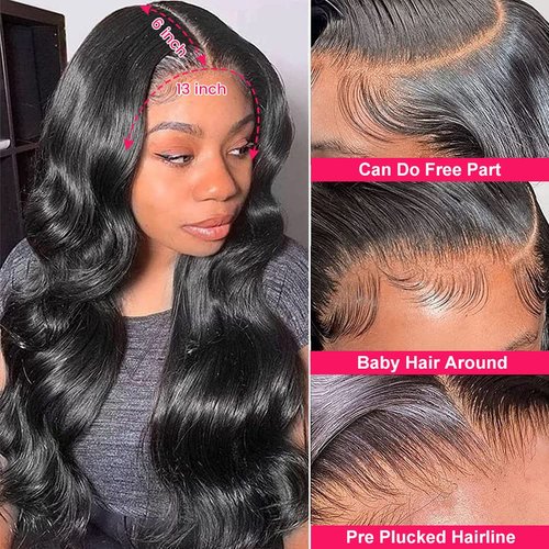 BEACIYA 210% Density 13x6 32 Inch HD Lace Front Wigs Human Hair Pre Plucked Glueless Body Wave Human Hair Wigs for Black Women Brazilian HD Lace Frontal Wigs Human Hair Free Part