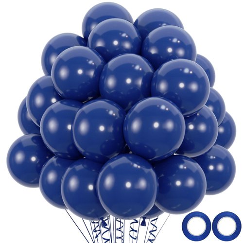 100pcs Navy Blue Balloons, 12 inch Dark Blue Latex Party Balloons Helium Quality for Party Decoration Like Birthday Party, Baby Shower,Wedding, Halloween or Christmas Party (with Blue Ribbon)