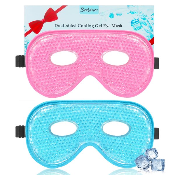 BeeVines Gel Eye Mask, 2 Pack XL Jumbo Size Cooling Ice Masks for Puffy Eyes for Men & Women, Cold & Warm Compress for Post Surgery, Puffiness, Allergies, Sinuses & Migraines Treatment