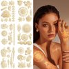 Henna Temporary Tattoos Stickers Gold Lace Tattoos Stickers Flower Lotus Stickers Sexy Butterfly Love Art Sticker Design Arm Body Art Accessories for Girl Woman 6sheets (Gold)