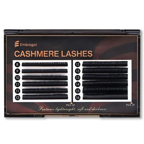 Embagol Classic Volume Lash Extensions Cashmere Lash Trays Premium Silk Lashes Soft Matte Black Professional Supplies for Lash Tech(0.05 D 8-16mm)