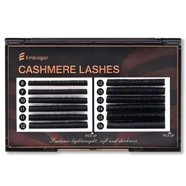 Embagol Classic Volume Lash Extensions Cashmere Lash Trays Premium Silk Lashes Soft Matte Black Professional Supplies for Lash Tech(0.05 D 8-16mm)