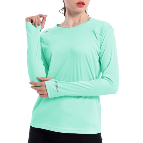 Women's UPF 50+ UV Sun Protection Shirt Outdoor Performance Long Sleeve Rash Guard Shirts for Hiking,Swim,Fishing (Light Green,M)