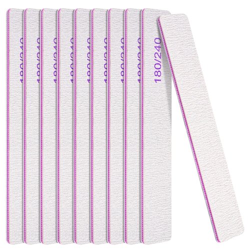 Rectangle Nail File 180/240 Grit, 10PCS Doubled Sides Nail File for Natural Nails and Gel Nails Rectangle Reusable Emery Boards Washable Professional Nail File Manicure Tools