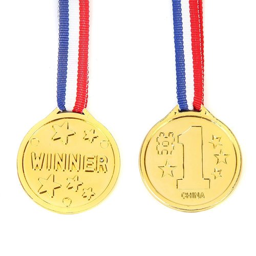 Fun Central 72 Pieces - Gold Plastic Winner Award Medals in Bulk for Kids