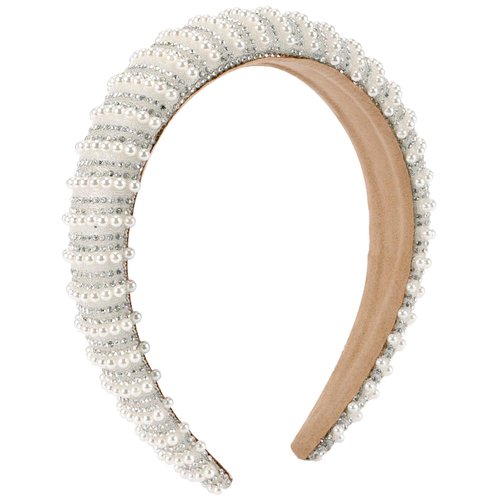 Tihebax White Pearl Headband for Women Girls Beaded Headband for Wedding Bride Headband Jeweled Headband for Women with Rhinestones Padded Headband Hair Band for Women's Hair Accessories
