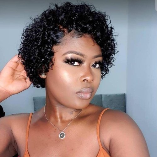 JANATOUCH Deep Curly Short Pixie Wig Human Hair, 13x4x1 Lace Front Wigs Human Hair Glueless Wigs Human Hair Pre Plucked Pre Cut Short Curly Bob Wigs For Women 150% Density 8 inches