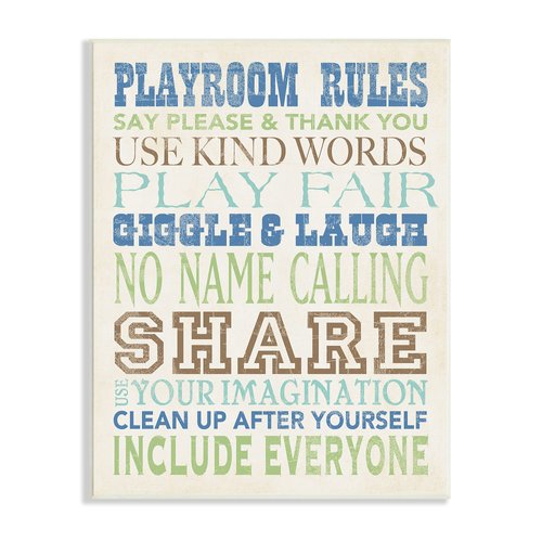 Stupell Home Décor Playroom Rules Typography in Blues, Green and Brown Canvas Wall Art, 16 x 20, Multi-Color
